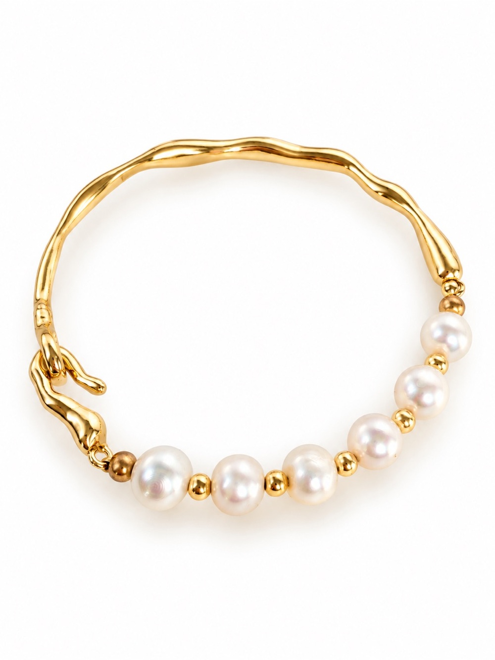 Handmade Freshwater Pearl Gold-Tone Open Cuff Bracelet